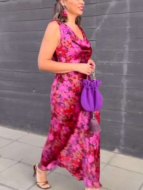 Zara Other - Zara NWT Floral Print Cowl Neck Brooch Open Lace Toe Up Back Midi Maxi (Small)